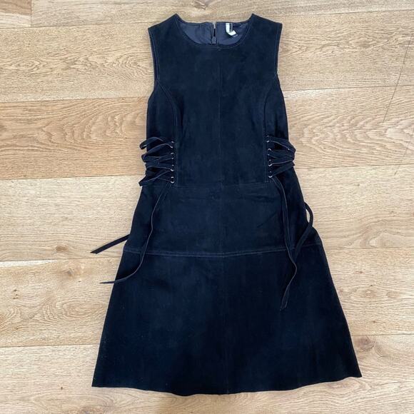 Topshop S- uede Dress with Tie Sides in Black